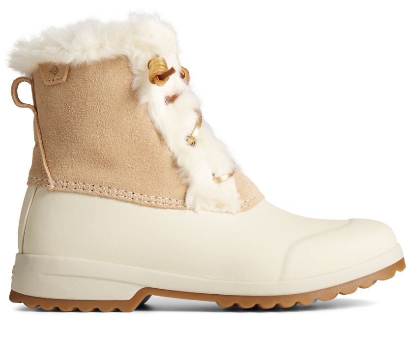 Sperry Maritime Repel Suede Snow Boots - Women's Boots - White/Khaki [GK9378012] Sperry Ireland